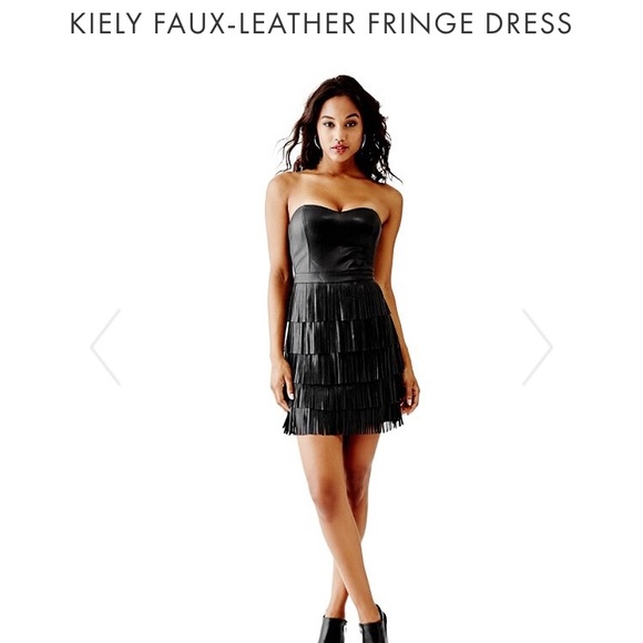 Guess Kiley Black Faux Leather Fringe 